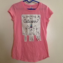 Justice Girls Shirt Size 7 Hot Pink Lost Caticorn Graphic Cat As Unicorn - £4.20 GBP