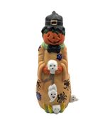 Halloween Pumpkin With Ghosts and Spiders Candle Holder 6&quot; Figure - €11,14 EUR