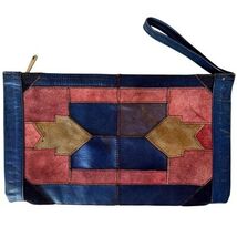 Vintage 80s Mexican Patchwork Leather Clutch Purse bag Boho Southwest Ta... - $44.99