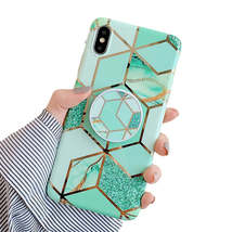 Anymob iPhone Mint Green Holder Stand Case Back Cover Marble Art Silicone Phone  - £21.55 GBP