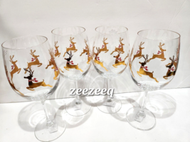 Christmas Gold Mirrored Reindeer Wine Glasses Table Decor  Set of 4 - £61.85 GBP