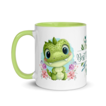 Accent Coffee Mug 11oz | Cute Green Dinosaur Floral Best Dad Ever - £20.77 GBP