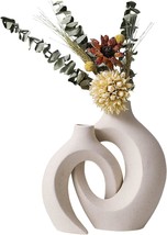 Goldtimo White Ceramic Vase For Decor, Modern Home Décor Vase Set Of 2, Circle - £35.65 GBP