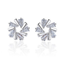 Taobao Ice Crystal Flower Love Trapezoidal Zircon Earrings Mori Style Flower Ear - £7.97 GBP