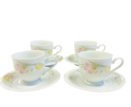 French Garden Japan 4 Sets Coffee Tea Cup Saucer Floral Footed Vintage L... - £25.42 GBP