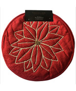 Rachel Zoe Christmas 15&quot; Round Placemats Poinsettia Red Gold Embriodered - £38.63 GBP