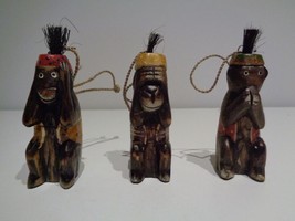 3 Wise monkeys ornaments hear, see speak No, wood made - $18.81