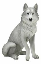 Ebros Large Dakota Wildlife Sitting Alpha Gray Wolf Statue 20.5&quot; H - £94.26 GBP