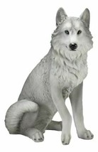 Ebros Large Dakota Wildlife Sitting Alpha Gray Wolf Statue 20.5&quot; H - £95.08 GBP