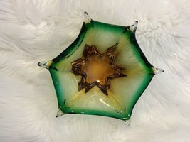 Murano Cristallo Venezia CCC  Sommerso Art Glass Bowl Star Fish Amber Gold Green - £36.74 GBP