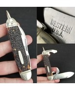 1961-1977 vintage pocket knife WESTERN S-901D jigged camping NEVER USED! - $1,299.13 MXN