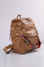 Chestnut Geometric Crochet Strap PU Leather Large Backpack - $29.72