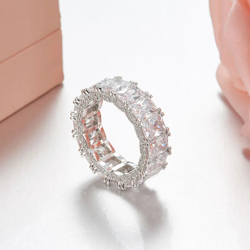 SLJELY 925  Silver Shining Full Square  Crystal Finger Rings Women Wedding   Des - $54.70