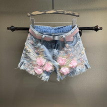 New Embroidery Beads Loose Straight Denim Shorts Women - $1,026.46 MXN