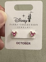 Disney Parks Mickey  Mouse Rose October Faux Birthstone Stud Earrings Gold Color image 4
