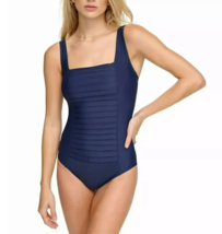 Calvin Klein Womens Sz 12 Pleated Panel Swimsuit Navy One-Piece Slimming - $52.46