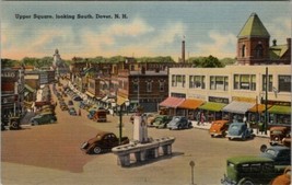 Dover New Hampshire Upper Square Looking South Shops Cars NH Linen Postcard W7 - £5.97 GBP