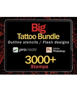 3000+ Tattoo stencils | Procreate tattoo stamps | Procreate flash - $150.00