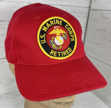 US Marine Corps Retired Baseball Hat Cap Globe Anchor Red Gold Adjustable - £19.05 GBP