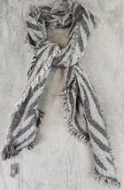 Vince Camuto Scarf Womens Gray Zebra Striped Sequined Fringed Hem Shawl Poncho - £39.13 GBP