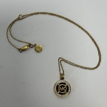 Michael Kors MK Necklace Initial Rhinestone Gold circle Chain Pendant - £14.82 GBP