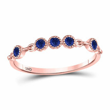 10kt Rose Gold Womens Round Blue Sapphire Dot Stackable Band Ring 1/5 Cttw - £126.38 GBP