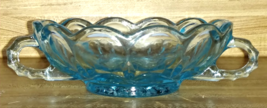 Vintage Glass Blue Small Bowl with Handles Candy Dish Relish Dish Butter Bowl - £19.65 GBP