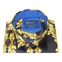 Men Oscar Banks Turkey Shirt Satin Singer Performer 6268-07 Black Gold Floral image 2