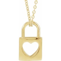 14K Yellow Gold 13.6x9 mm Cutout Heart Lock 16-18&quot; Necklace - £354.11 GBP