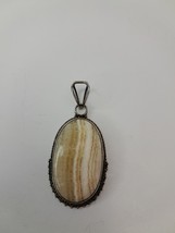 925 Sterling Silver Setting Large Oval Stone (Agate?) Dome Cabochon Pend... - $298.85 MXN