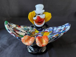 Murano Art Glass Hand Blown Clown Millefiori Bowl Ashtray Trinket Dish - $229.00