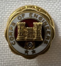 Corps of Engineers Employee Service Pin 2 Stars 10K Gold w/ Diamond Screw-Back - £116.81 GBP