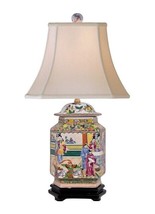Oriental Chinese Porcelain Rose Canton Hexagonal Temple Jar Table Lamp 25&quot; - £237.40 GBP