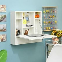 Wall-Mount Floating Desk Foldable Space Saving Laptop Workstation White ... - $139.49
