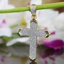 Lab Created 2.5Ct Round Cut Diamond Charm Cross Pendant 14K Yellow Gold Plated - £173.85 GBP