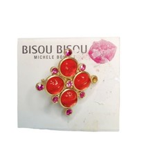 Bisou Bisou Vintage Red &amp; Orange Sizable Gold Tone Cocktail Ring - £13.25 GBP