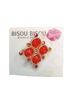 Bisou Bisou Vintage Red &amp; Orange Sizable Gold Tone Cocktail Ring - £13.22 GBP