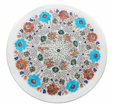 15&quot; Exclusive Marble Plate Inlay Multi Gemstone Floral Design Christmas Gift - $607.14