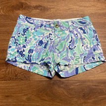 Lilly Pulitzer Lilac Nice Ink Walsh Shorts Cotton Blue Green Womens Size 00 - £29.60 GBP