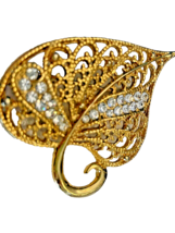 Brooch Leaf Costume Jewelry with Rhinestones Unsigned Pin - £10.34 GBP