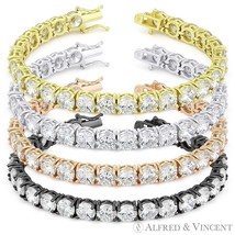 7mm Round Cut Cubic Zirconia CZ Crystal Tennis Bracelet in .925 Sterling Silver - £85.10 GBP