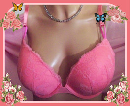 40D Coral Pink Butterfly Lace Extreme Lift Victorias Secret Plunge Push Up Uw Bra - £31.96 GBP