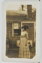 RPPC Victorian Woman Hat Pretty Dress Milk Can Barrel Wheel c1910 Postcard E7 - £11.74 GBP