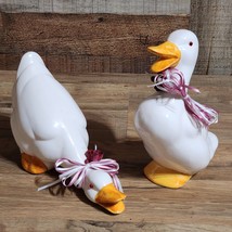 H.A. White Ceramic Duck Figurine - Glossy White With Pretty Ribbons - Pair Of 2 - £11.97 GBP