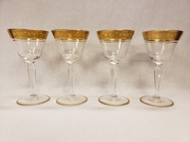 Set of 4 Vintage Cocktail Glastonbury Lotus Minton Gold Trim Crystal Gla... - $79.19