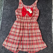 Pink Owl Dress Size Large Plaid Lined Elastic Waist Red Bow on Back Vintage Look - £13.98 GBP