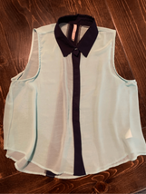 Anthropologie Sleeveless Blouse-Paper Crane Sheer Grn/Blue Stripe Euc Medium - £9.25 GBP