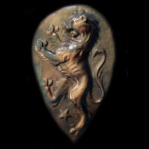 Rampant Lion English Scottish Coat of Arms Shield sculpture plaque Bronz... - $19.79