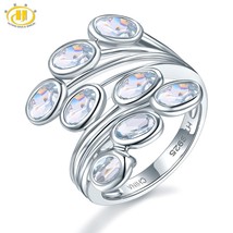 Hutang Women&#39;s Rings Natural Aquamarine Wedding Ring 925 Sterling Silver Leaf Fi - £43.98 GBP
