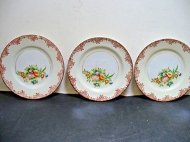 3 China Saucers White with Painted Flowers Leaf and Red Trim Design Occ Japan - £18.77 GBP